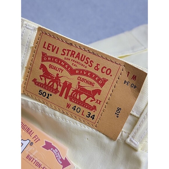 Levis Mens 501 Jeans 40x34 Straight Yellow Button Fly Yellow High Shrink Rigid - Picture 15 of 16